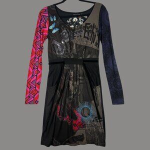 Desigual "Never Stop To Dream" Goth Graphic Dress M Dramatic Statement Quirky